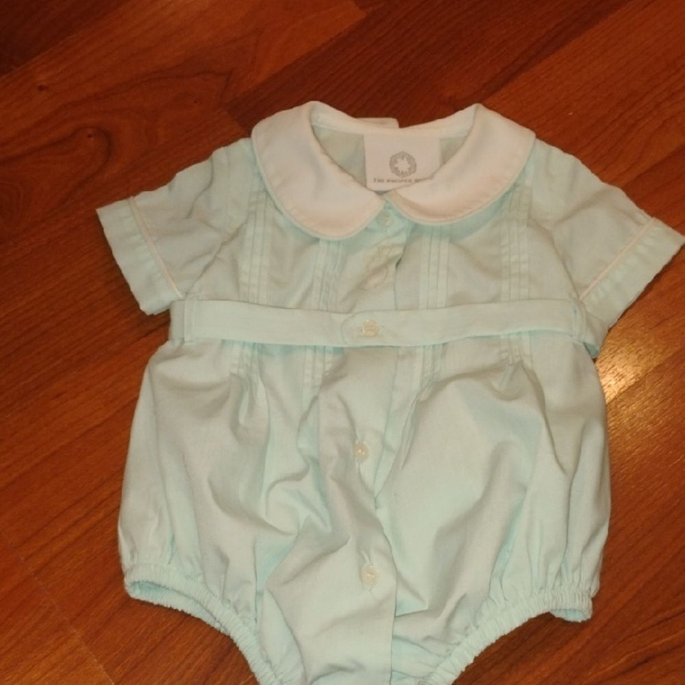 Light Blue Peter Pan Collar Baby Romper - Unbranded